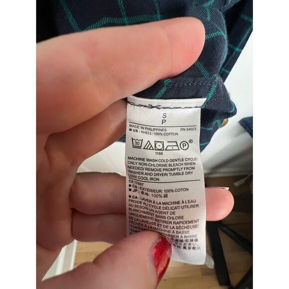 Banana Republic Classic Fit Blue Green Checkered Flannel Button Up Women's S - Picture 7 of 9